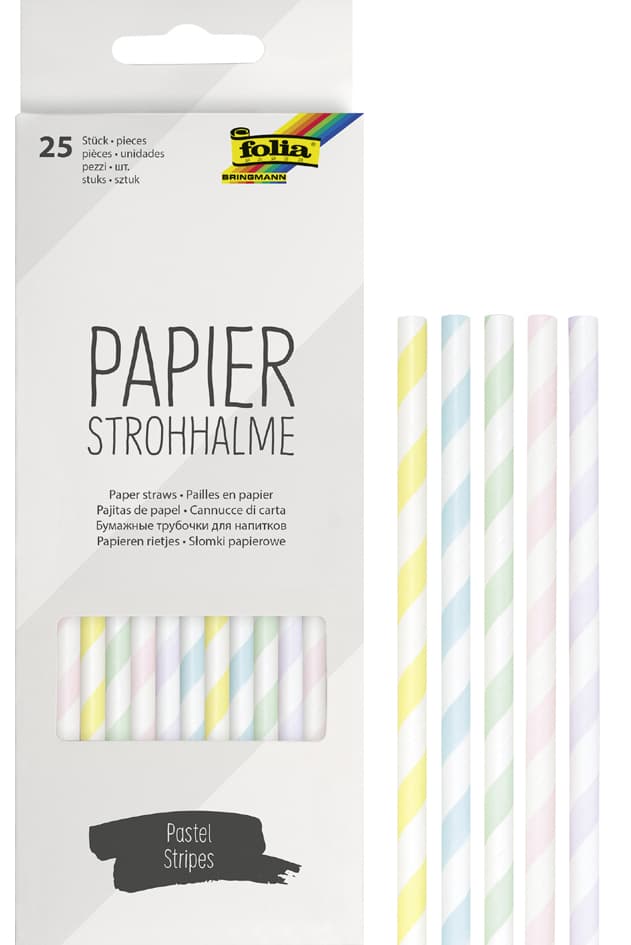 Folia Papier-Trinkhalm , Pastel Stripes, , Länge: 200 Mm