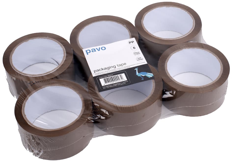 Pavo Verpackungsklebeband, 50 Mm X 66 M, Braun, Pp, 6er-Pack