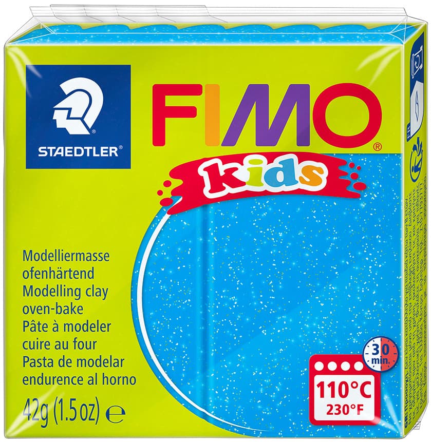 Fimo Kids Modelliermasse, Ofenhärtend, Glitter-Blau, 42 G