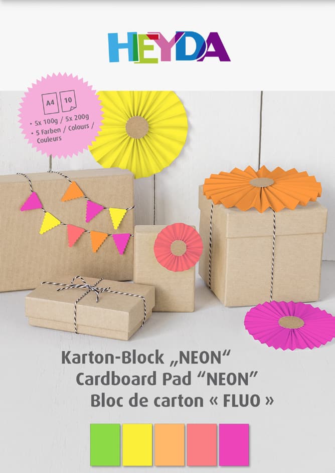 Heyda Neonpapier-Block, Din A4, 10 Blatt, Neonfarben