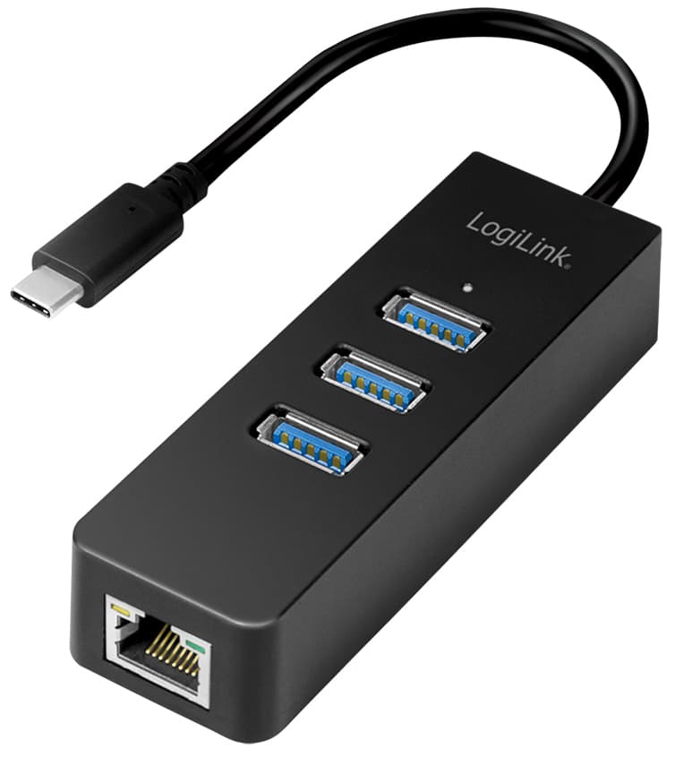 Logilink Usb 3.0 Auf Gigabit Adapter, 3-Port Usb Hub,Schwarz