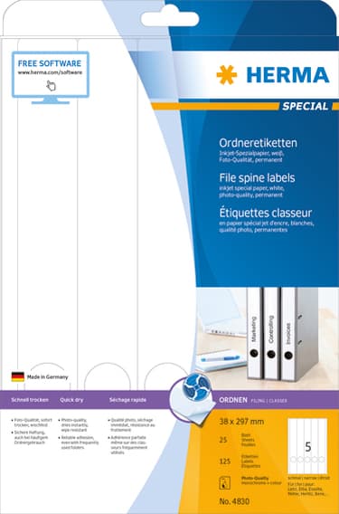 Herma Ordnerrücken-Etiketten Special, 38 X 297 Mm, Weiß