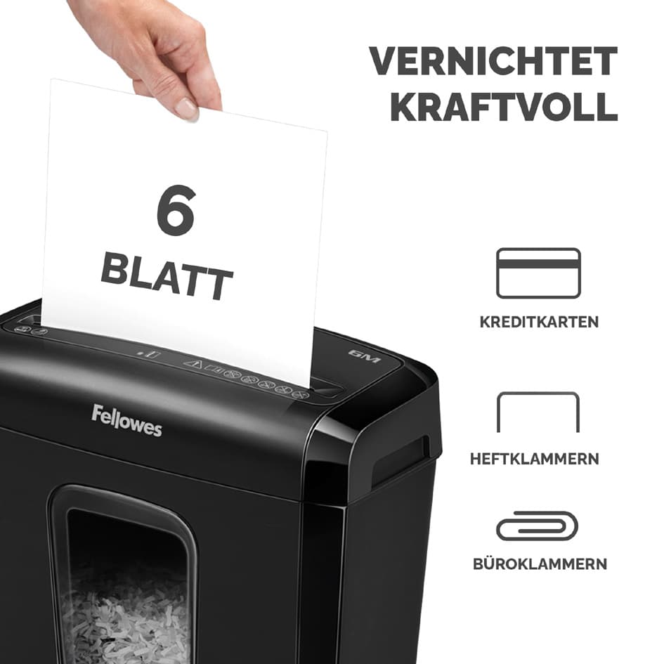 Fellowes Aktenvernichter Powershred 6m, Schwarz, Partikel