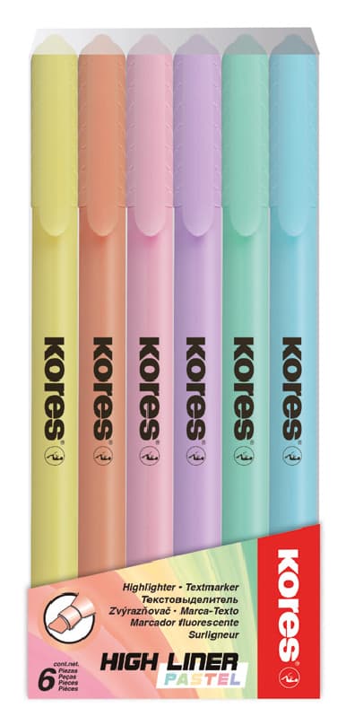 Kores Textmarker-Pen , High Liner Pastell, , 6er Etui