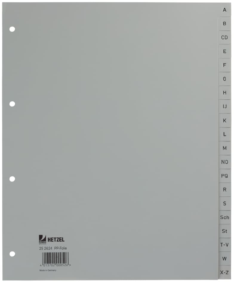 Hetzel Kunststoff-Register, A-Z, A4 Überbreite, 20-Teilig