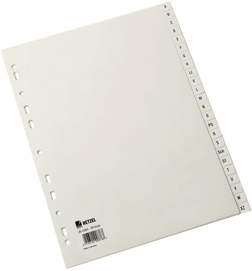 Hetzel Kunststoff-Register, A-Z, A4, Pp, 24-Teilig, Grau