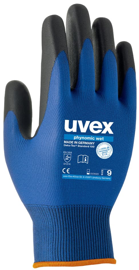 Uvex Arbeitshandschuh Phynomic Wet, Gr. 09, Blau/Anthrazit