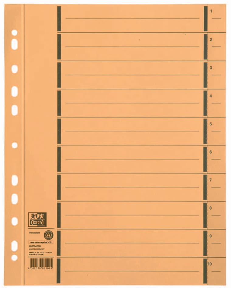 Oxford Trennblätter Mit Perforation, Din A4, Gelb