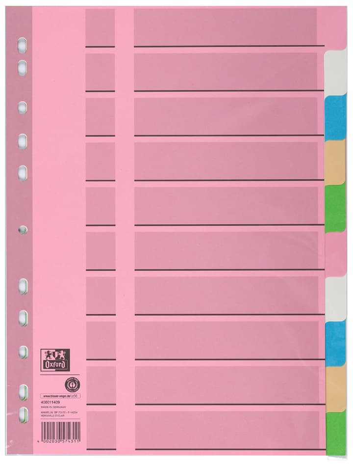 Oxford Tauenpapier-Register, Blanko, A4, Farbig, 10-Teilig