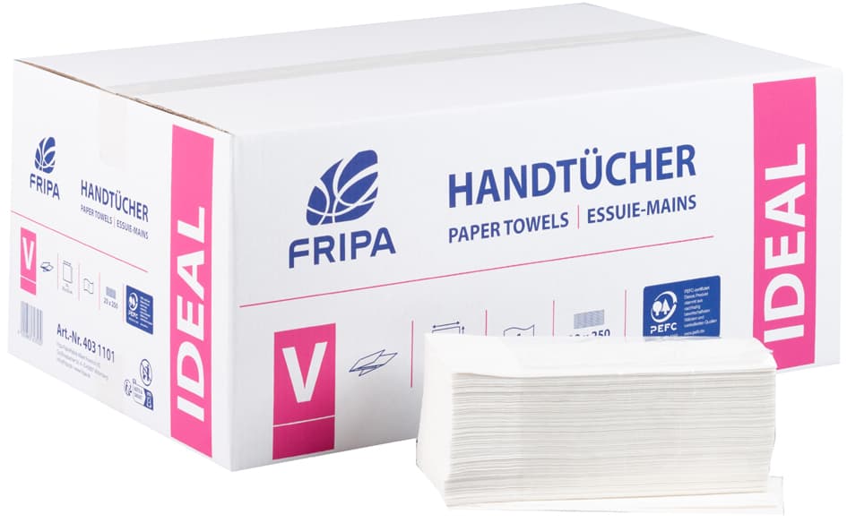 Fripa Handtuchpapier Ideal, 250 X 230 Mm, V-Falz, Hochweiß