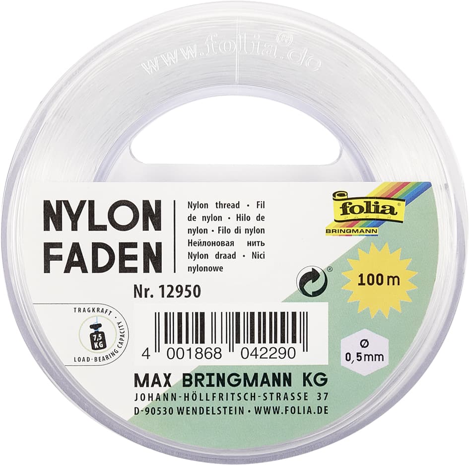 Folia Nylonfaden Auf Spule, 0,5 Mm X 100 M, Transparent