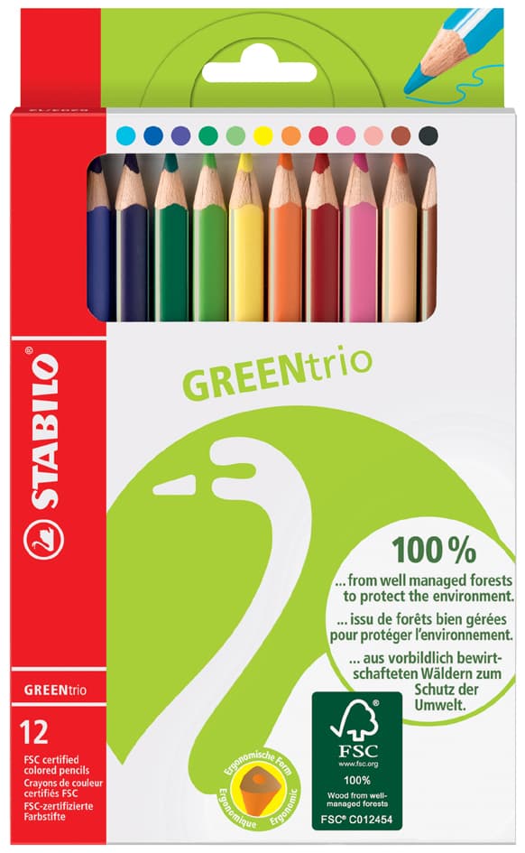 Stabilo Dreikant-Buntstifte Greentrio, 12er Kartonetui