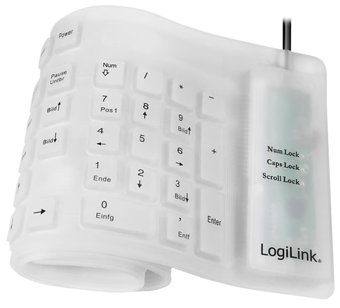 Logilink Flexible Silikon-Tastatur, Kabelgebunden, Weiß