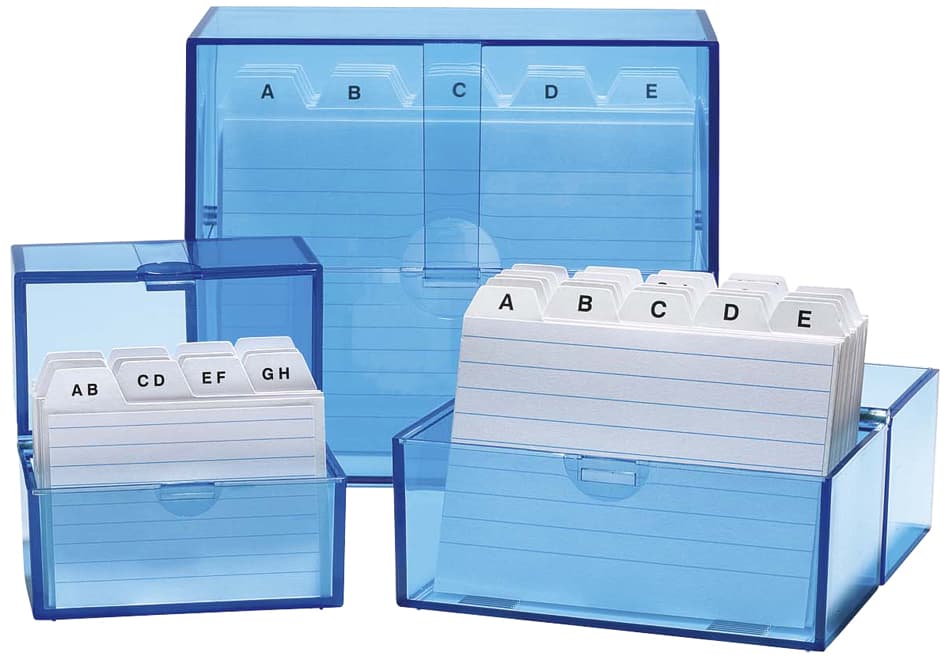 Wedo Karteikasten A8 Quer, Blau-Transparent, Bestückt