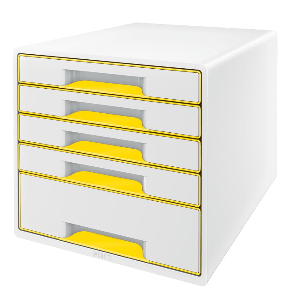 Leitz Schubladenbox Wow Cube, 5 Schübe, Perlweiß/Gelb