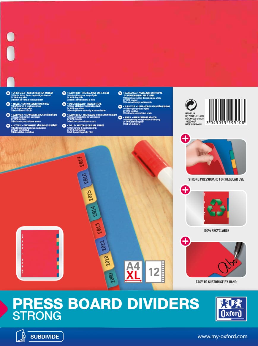 Oxford Karton-Register, Blanko, Din A4, Marmoriert,12-Teilig