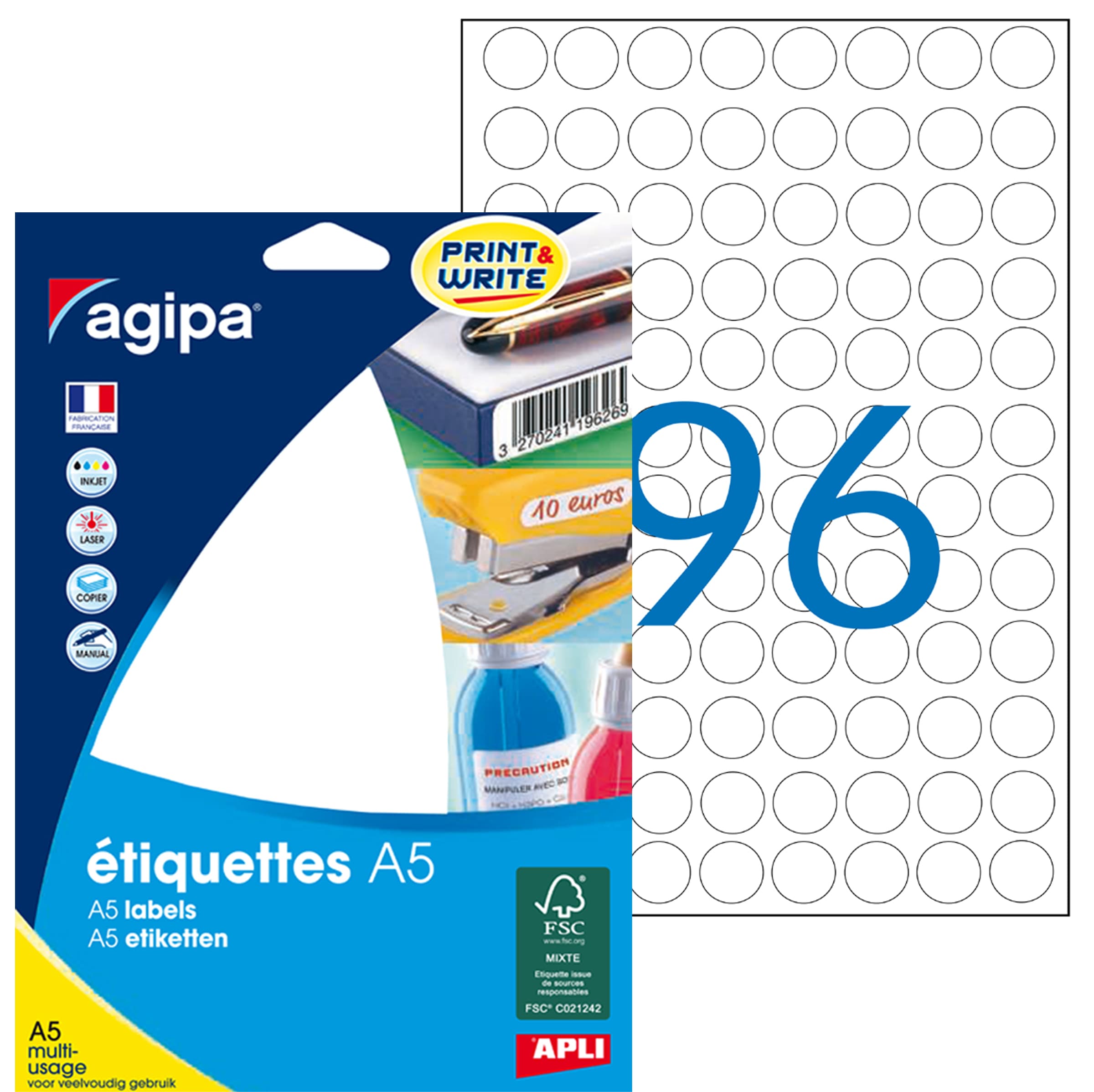 Agipa Universal-Etiketten, Durchmesser: 30 Mm, Rund, Weiß