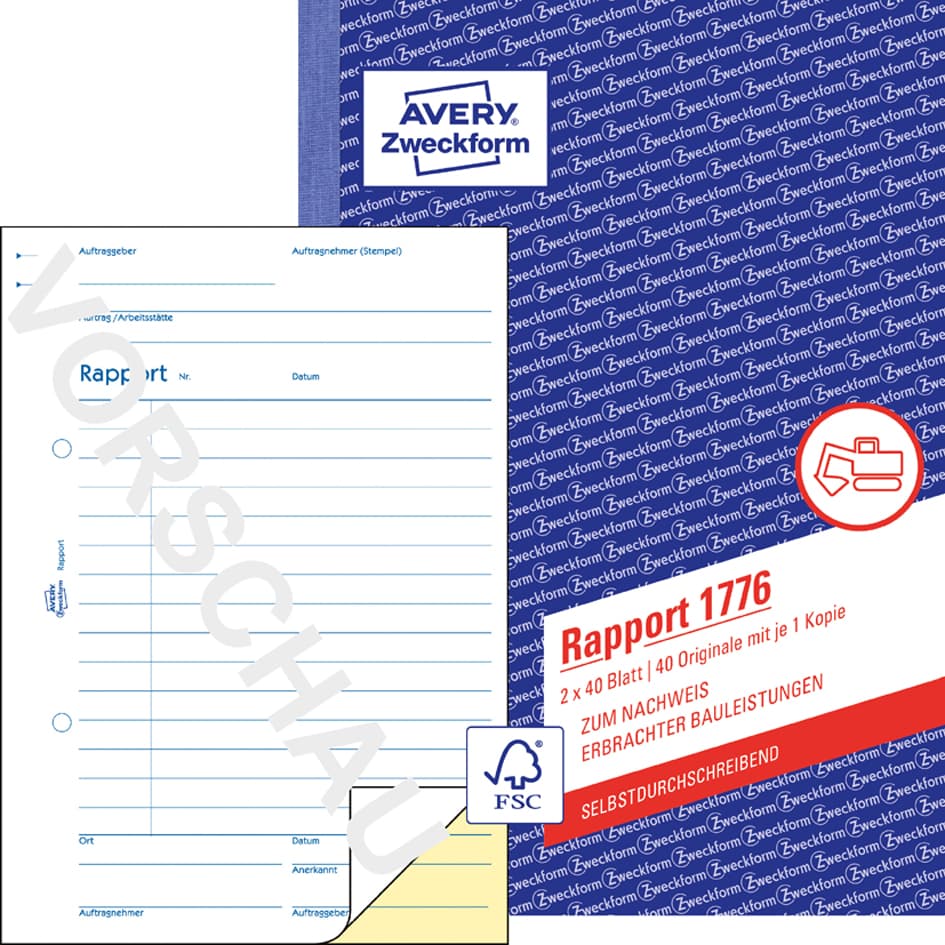 Avery Zweckform Formularbuch , Rapport, , A5, 2 X 40 Blatt