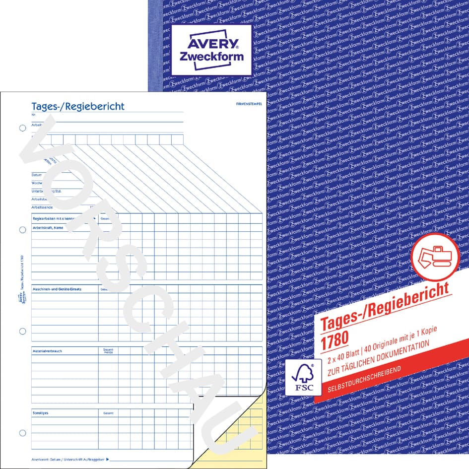 Avery Zweckform Formularbuch , Tages-/Regiebericht, , A4
