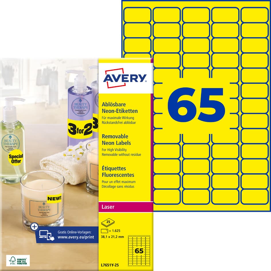 Avery Zweckform Stick&Lift Etiketten, 38,1 X 21,2 Mm, Gelb