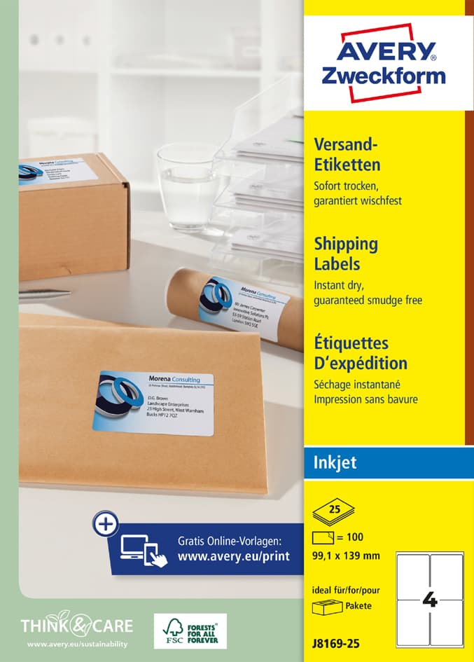 Avery Zweckform Inkjet Versand-Etiketten, 99,1 X 139 Mm