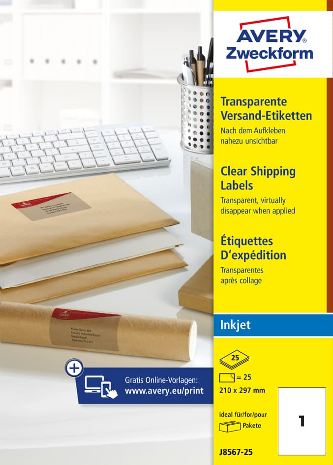 Avery Zweckform Transparente Adress-Etiketten, 210 X 297 Mm