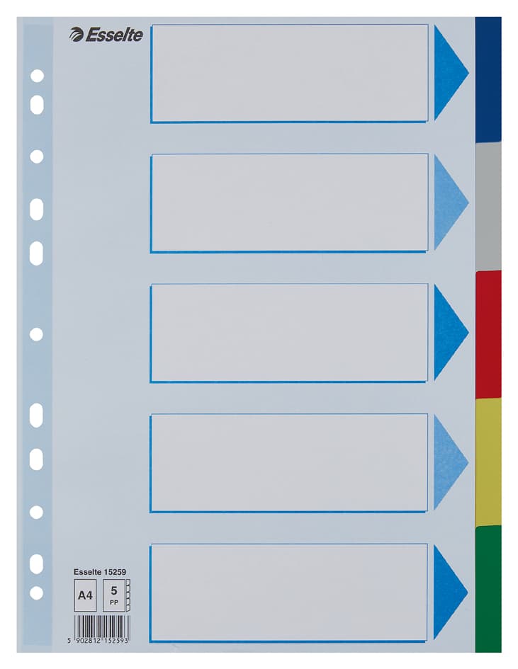 Esselte Kunststoff-Register, Blanko, A4, Pp, 5-Teilig