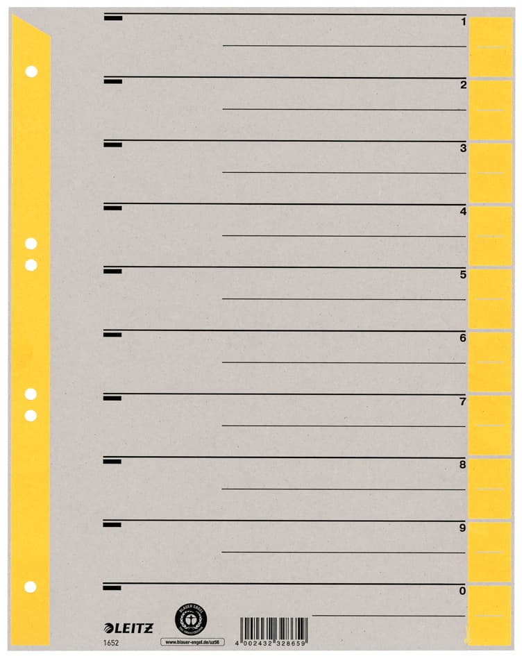 Leitz Trennblätter, A4 Überbreite, Kraftkarton 230g/Qm, Gelb