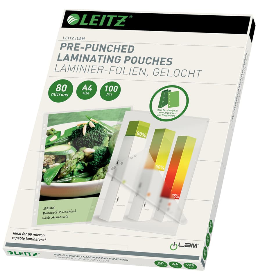 Leitz Laminierfolientasche, Din A4, Abheftlochung, 160 Mic