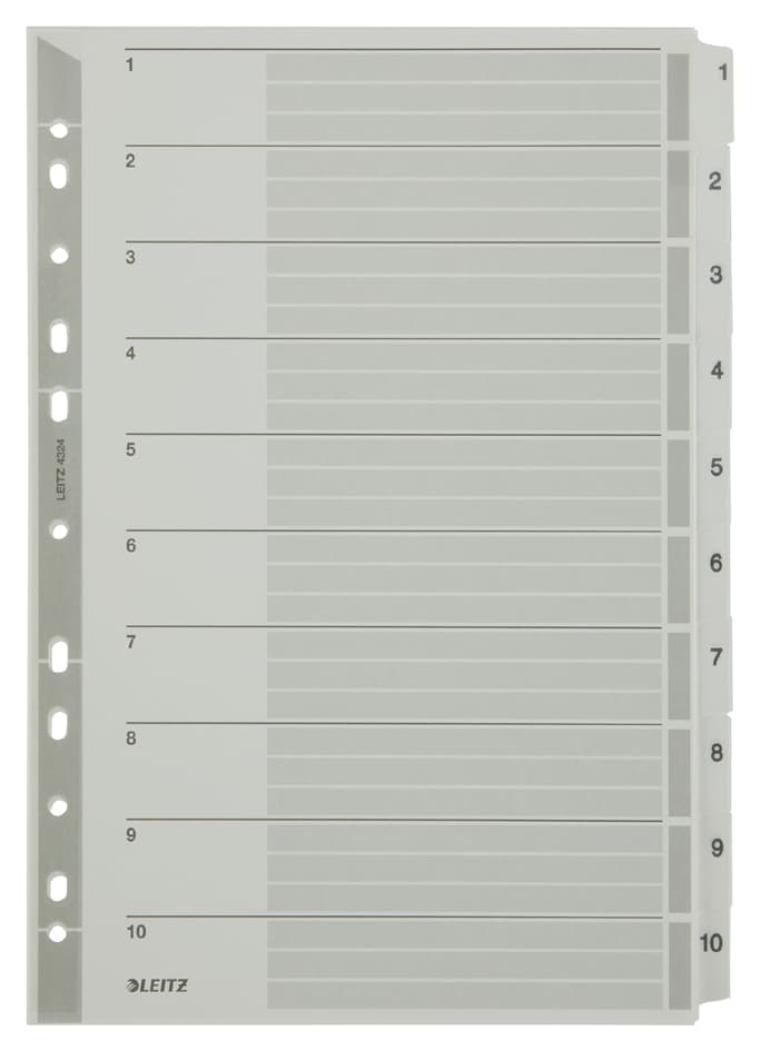 Leitz Mylarkarton-Register, Zahlen, A4, 1-10, 10-Teilig,Grau