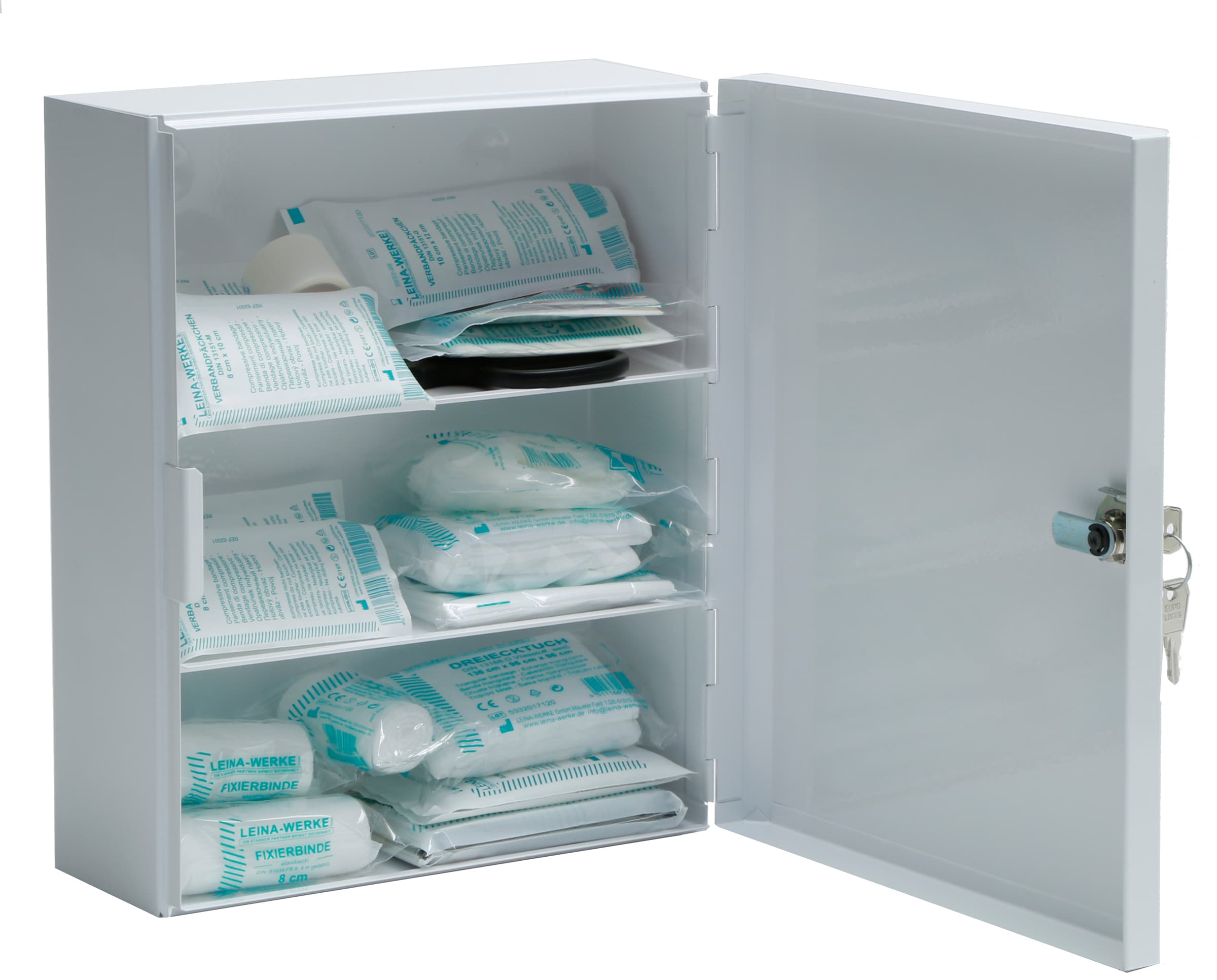 Leina Verbandschrank B, Inhalt Din 13157, Weiß