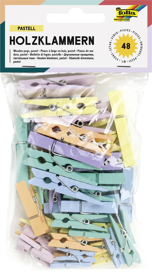 Folia Holzklammern , Pastell, , 3 Größen Sortiert