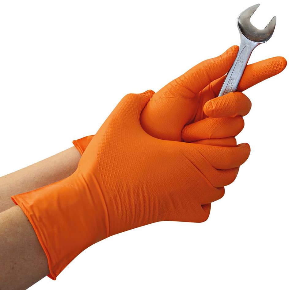 Hygostar Nitril-Handschuh Power Grip, L, Orange, Puderfrei