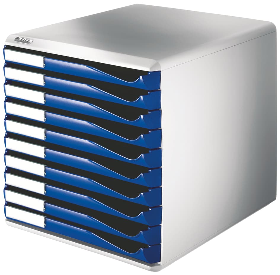 Leitz Schubladenbox Formular-Set, 10 Schübe, Lichtgrau/Blau