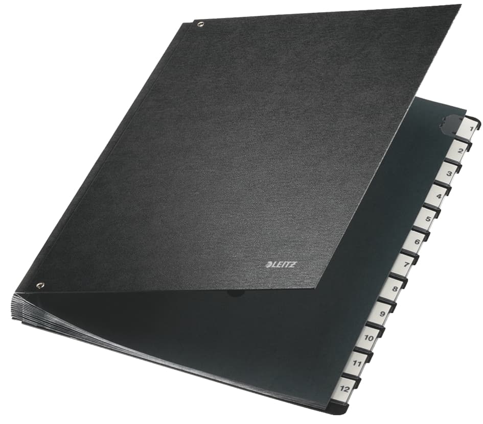 Leitz Pultordner, A4, 1-12, 12 Fächer, Hartpappe, Schwarz