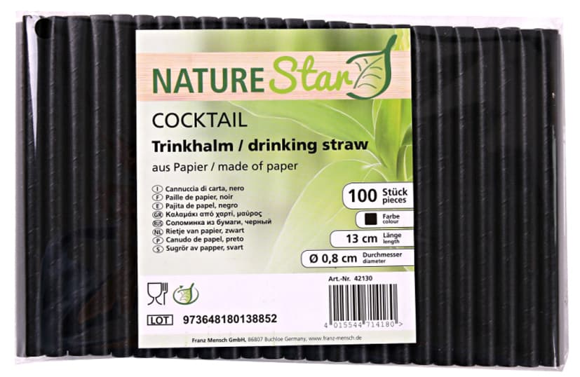Nature Star Papier-Trinkhalm , Cocktail, , 130 Mm, Schwarz