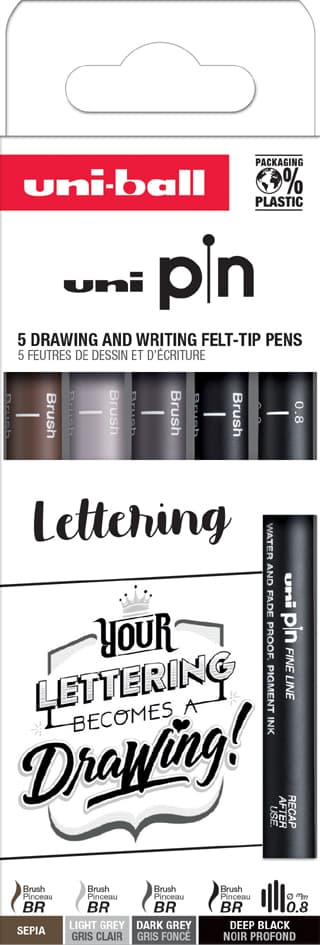Uni-Ball Fineliner Pin Pf , Lettering, , 5er Set