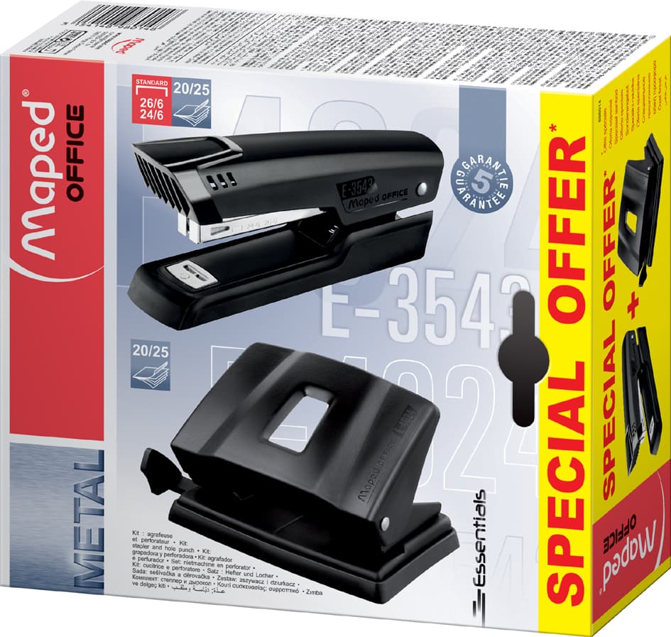 Maped Heftgerät- & Locher-Set Essentials, Schwarz