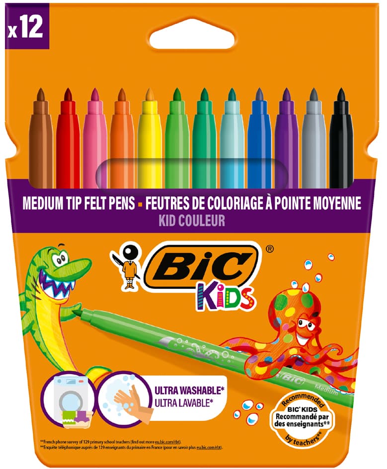 Bic Kids Fasermaler Kid Couleur Medium, 12er Kartonetui