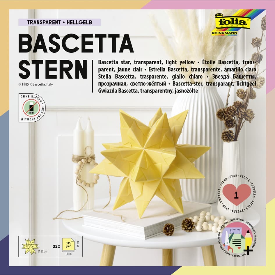 Folia Faltblätter Bascetta-Stern, 150 X 150 Mm, Hellgelb