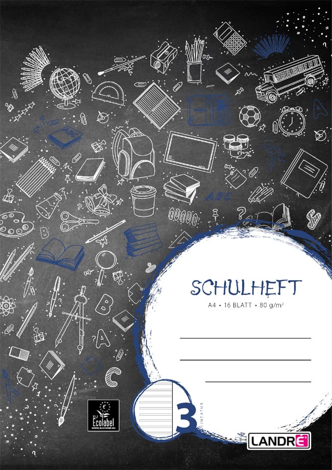 Landré Schulheft Din A4, Lineatur 3r / Liniert, 16 Blatt