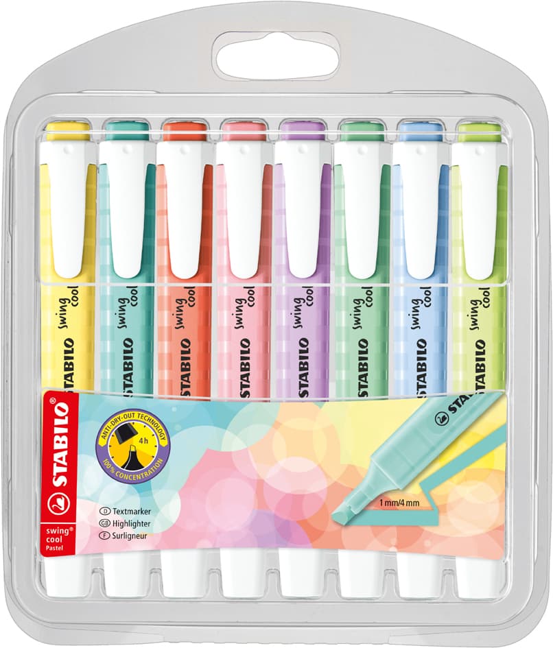 Stabilo Textmarker Swing Cool Pastel Edition, 8er Pet-Etui