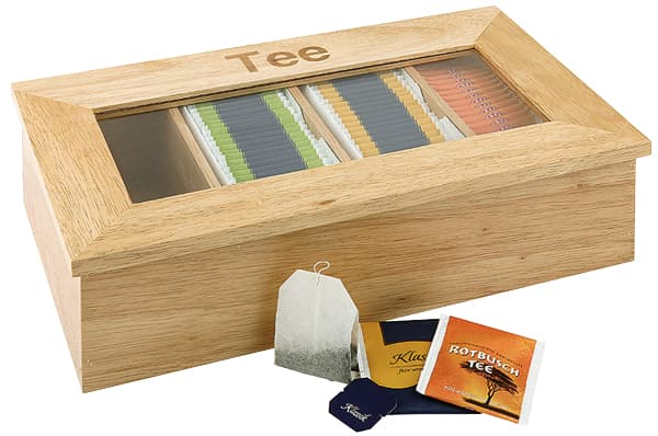 Aps Teebox, Aus Holz, 4 Kammern, Hellbraun