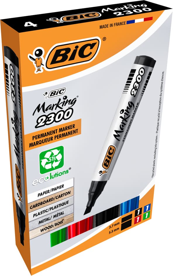 Bic Permanent-Marker 2300 Ecolutions, Keilspitze, 4er Etui