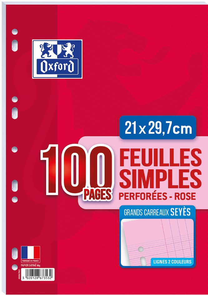 Oxford Ringbucheinlagen, Seyes, Farbe: Rosa, 80 G