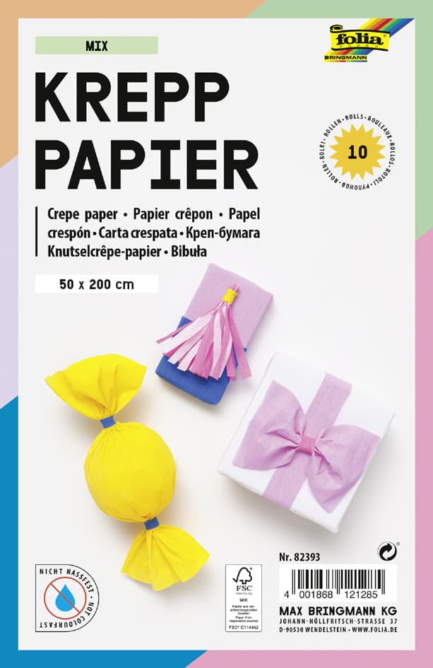 Folia Krepppapier-Rollen Mix, 500 Mm X 2 M, Sortiert