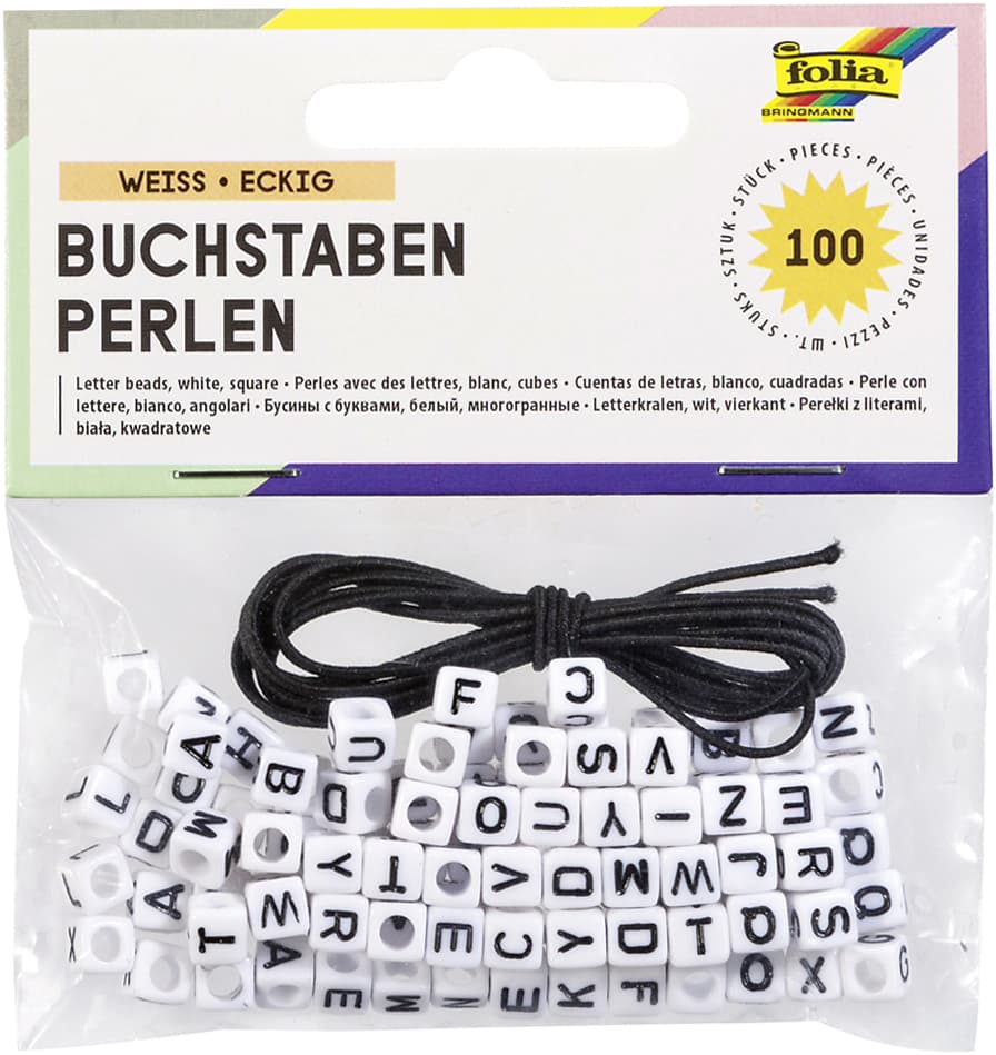 Folia Buchstaben-Perlen, Eckig, 100 Stück, Weiß