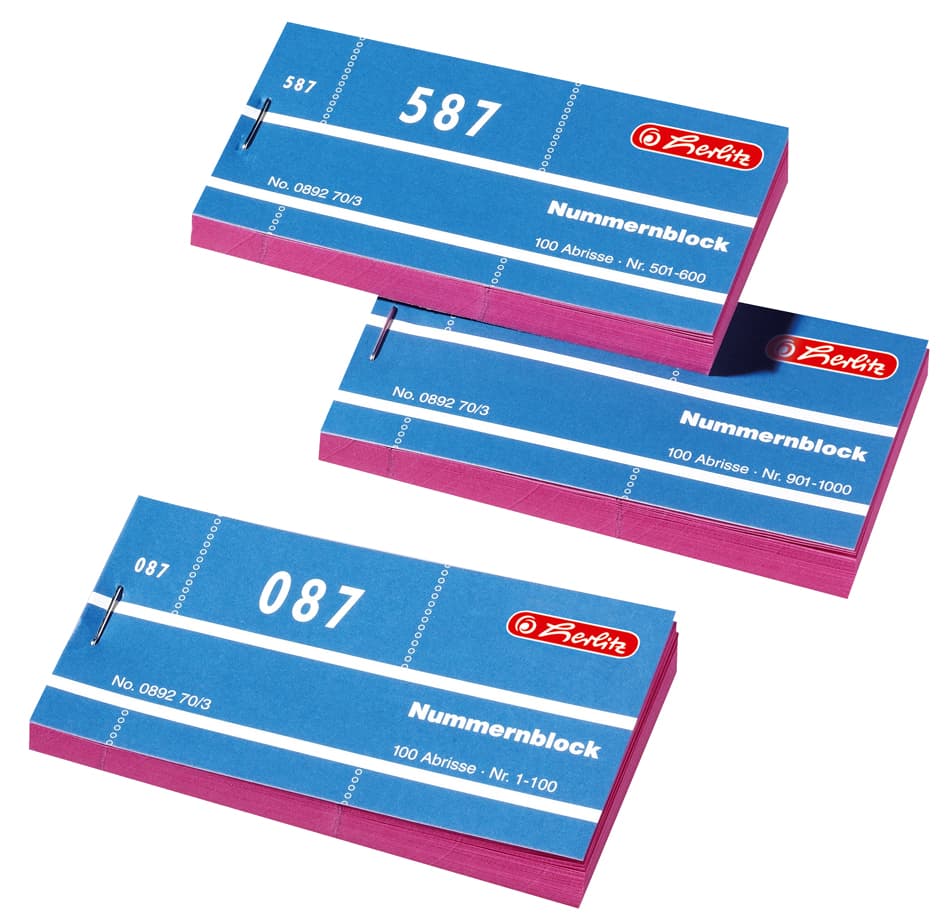 Herlitz Nummernblock, Nummern 1-1000, 100 Abrisse Je Block