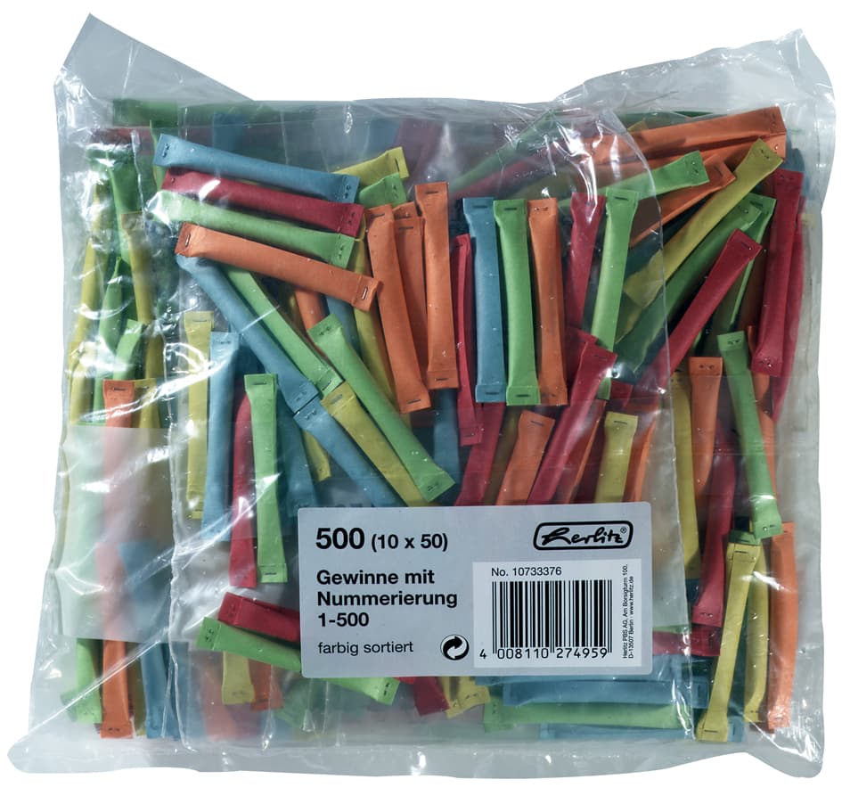Herlitz Gewinnlose, Nummeriert 1-500, Farbig Sortiert