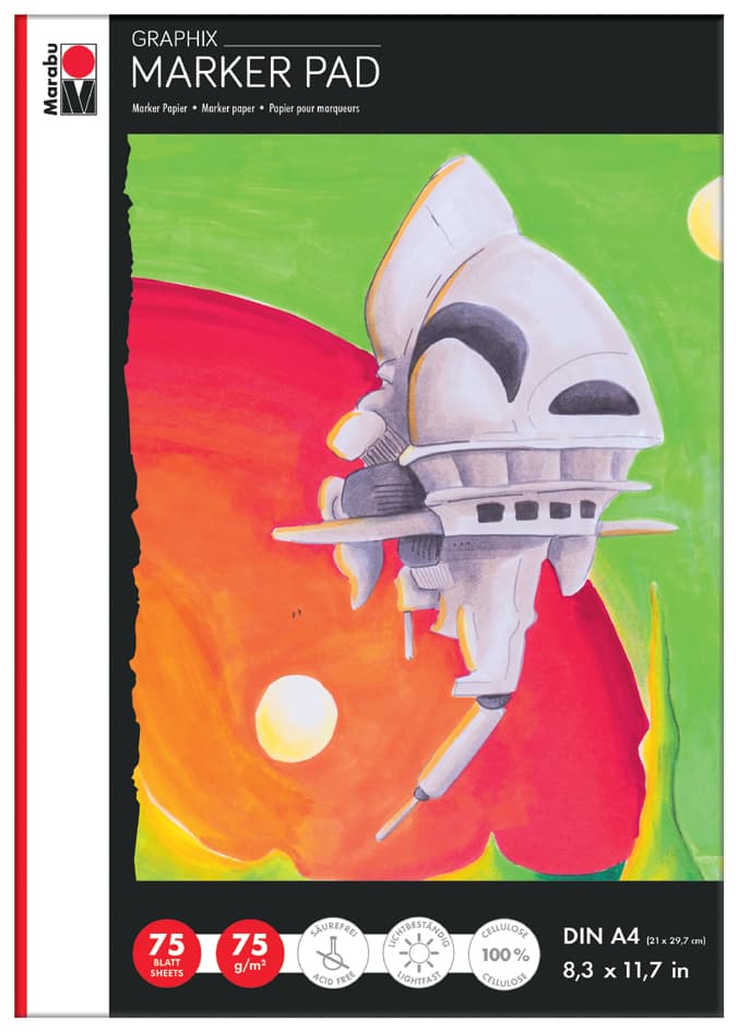 Marabu Markerpapierblock Marker Pad Graphix, Din A4, 75 G/Qm